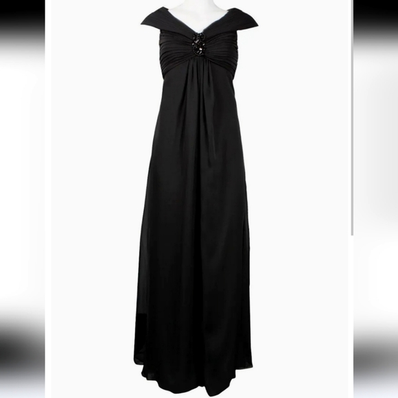 Adrianna Papell Dresses & Skirts - Adrianna Papell Portrait Collar Ruched Black Formal Dress Chiffon Women Size 16